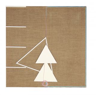 collage legno su tela grezza, tempera e filo 50x50, 1981 